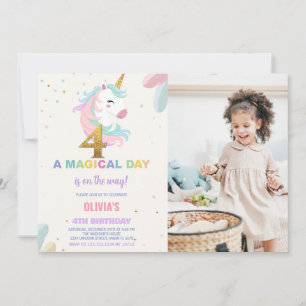 4th Birthday Unicorn Birthday Invitations photo