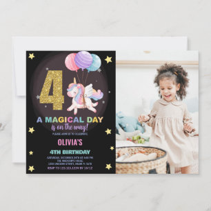 4th Birthday Unicorn Birthday Invitations photo