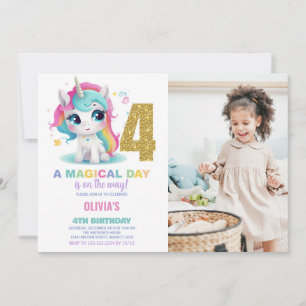 4th Birthday Unicorn Birthday Invitations photo