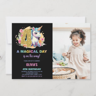 4th Birthday Unicorn Birthday Invitations photo