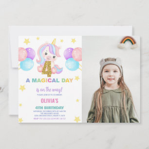 4th Birthday Unicorn Birthday Invitations photo