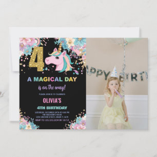 4th Birthday Unicorn Birthday Invitations photo