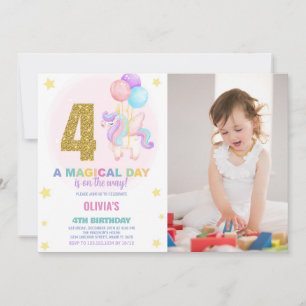 4th Birthday Unicorn Birthday Invitations photo