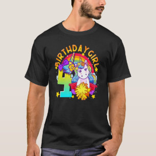 4th Birthday Unicorn Cheerleader Girl Rainbow Chee T-Shirt