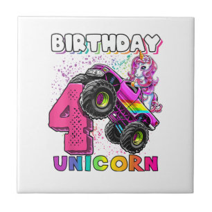 4th Birthday Unicorn Monster Truck Birthday Party Ceramic Tile