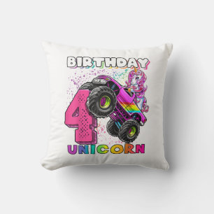 4th Birthday Unicorn Monster Truck Birthday Party Cushion