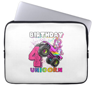 4th Birthday Unicorn Monster Truck Birthday Party Laptop Sleeve
