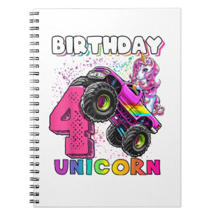 4th Birthday Unicorn Monster Truck Birthday Party Notebook