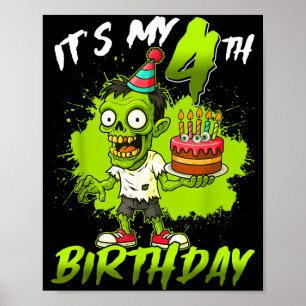 4th Birthday Zombie 4 Years Old Happy Halloween Poster