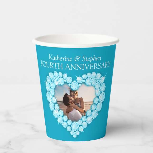 4th Blue Topaz Wedding anniversary heart photo Paper Cups (Front)