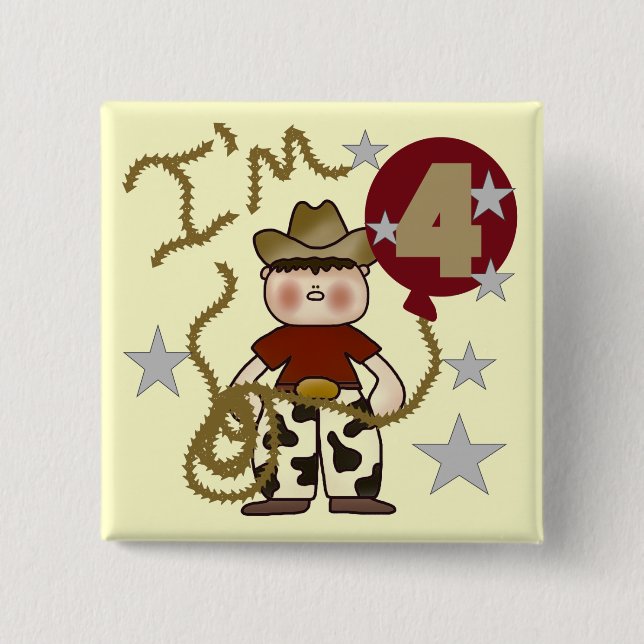 4th Cowboy Birthday Tshirts and Gifts 15 Cm Square Badge (Front)