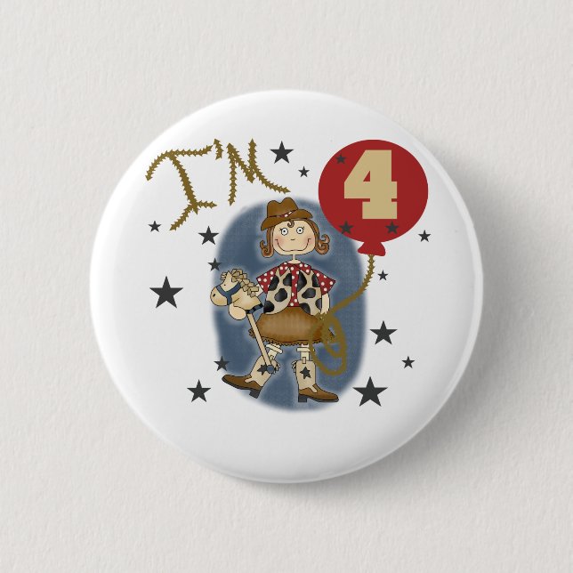 4th Cowgirl Birthday Tshirts and Gifts 6 Cm Round Badge (Front)