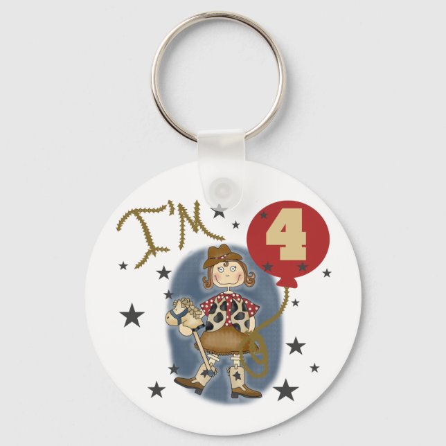 4th Cowgirl Birthday Tshirts and Gifts Key Ring (Front)