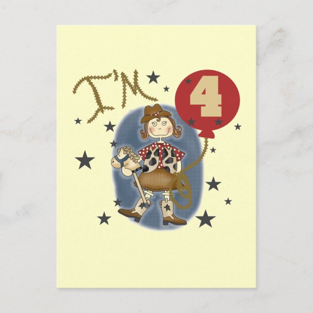 4th Cowgirl Birthday Tshirts and Gifts Postcard (Front)