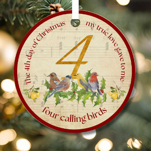 4th Day of Christmas Four Calling Birds Metal Tree Decoration