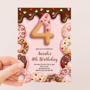 4th Doughnut Birthday Girls Invitation