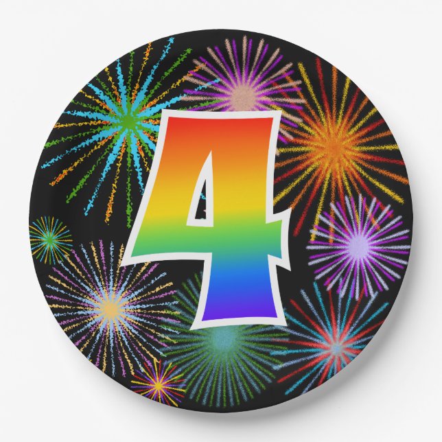 4th Event - Fun, Colourful, Bold, Rainbow 4 Paper Plate (Front)
