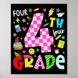 4th fourth grade retro colourful back to school poster