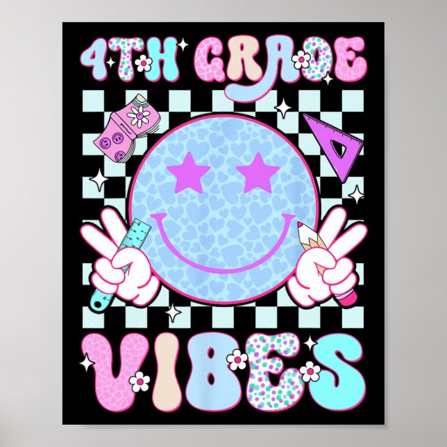 4th Fourth Grade Vibes Smile Face Ck To School Tea Poster (Front)