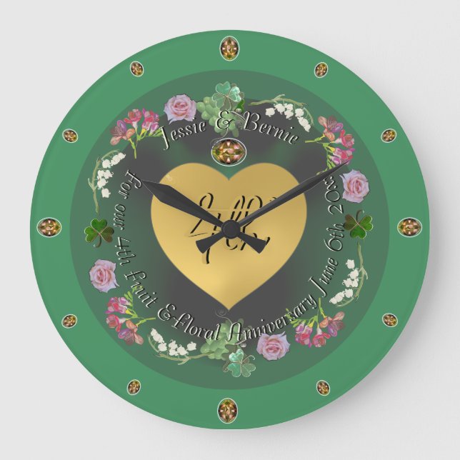 4th Fruit & Floral Wedding Anniversary+Photo Large Clock (Front)