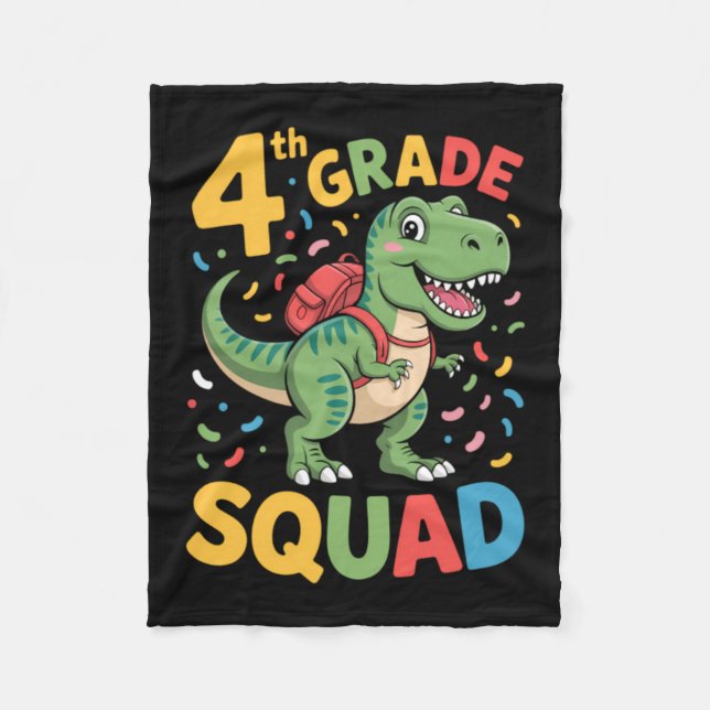 4th Grade Back To School Cute Dinosaur Fleece Blanket (Front)