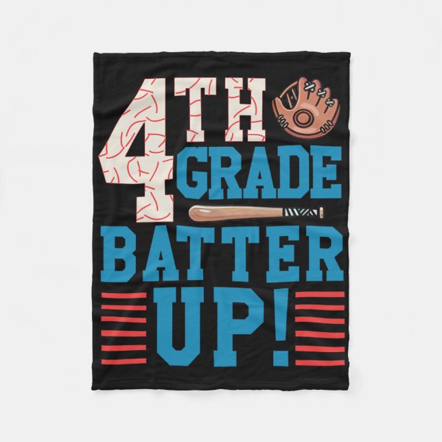 4th Grade Batter Up Back To School For Baseball Pl Fleece Blanket (Front)