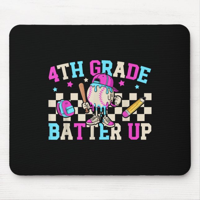 4th Grade Batter Up Baseball Drip Teacher Back To  Mouse Pad (Front)