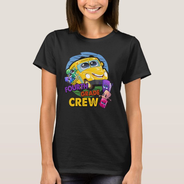 4th Grade Crew Kid Teacher School Bus Crayon 4th G T-Shirt (Front)