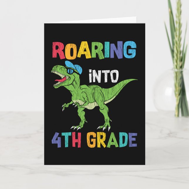 4th Grade Dinosaur First Day School Student Gift Card (Front)
