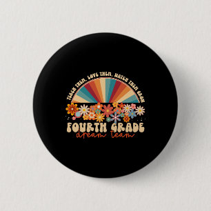 4th Grade Dream Team Groovy Rainbow Back To School 6 Cm Round Badge