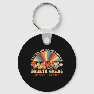 4th Grade Dream Team Groovy Rainbow Back To School Key Ring