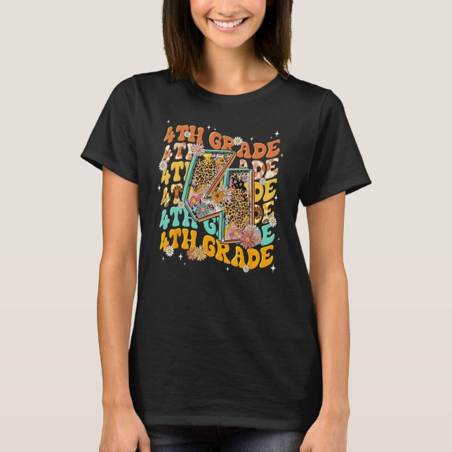 4th Grade Fourth Grade Leopard Back To School Teac T-Shirt (Front)