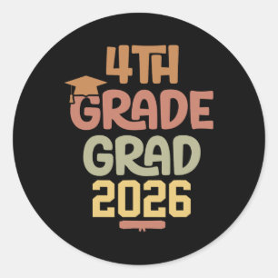 4th Grade Grad Cl Of 2026 Graduation Bold Cosy Col Classic Round Sticker