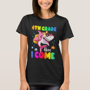 4th Grade Here I Come Shark Backpack Back To Schoo T-Shirt