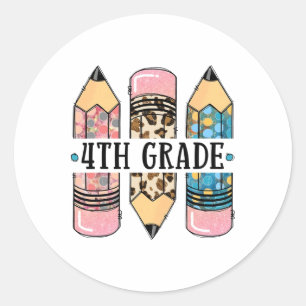 4th Grade Leopard Pencil Ck To School Teachers Stu Classic Round Sticker