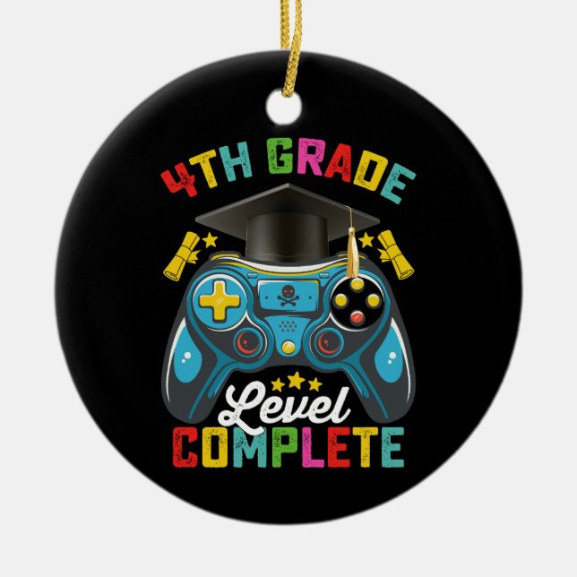 4th Grade Level Complete Graduation Gaming Gamer Ceramic Ornament (Front)