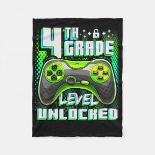 4th Grade Level Unlocked Funny Gamer Boys Back To Fleece Blanket