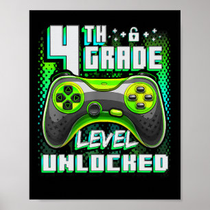 4th Grade Level Unlocked Funny Gamer Boys Back To Poster