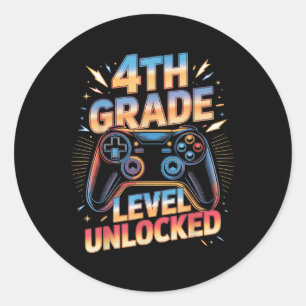 4th Grade Level Unlocked Game On 4th Grade Back To Classic Round Sticker