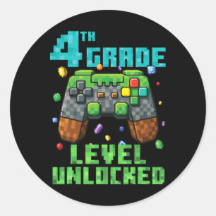 4th Grade Level Unlocked Gamer Controller Back To  Classic Round Sticker