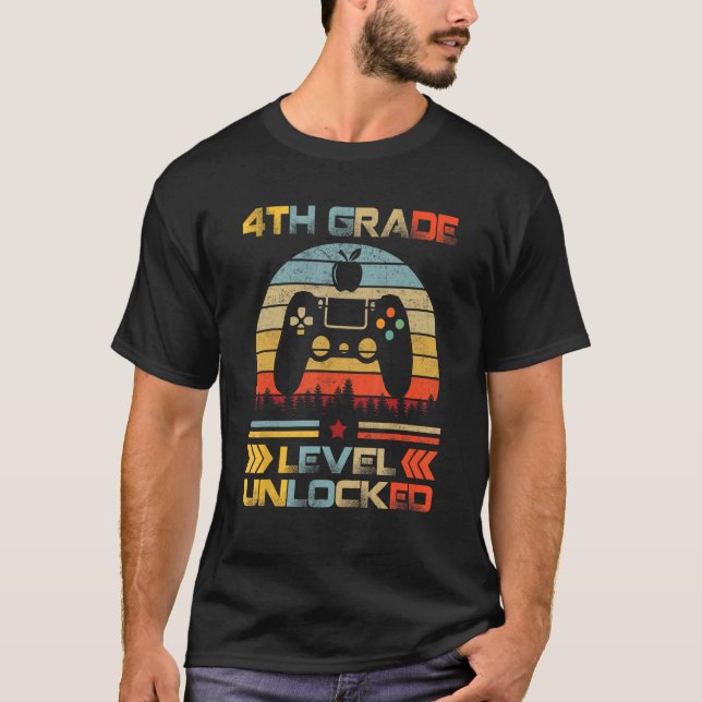 4th Grade Level Unlocked Gamer First Day Of School T-Shirt (Front)