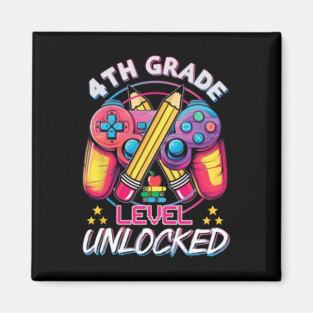 4th Grade Level Unlocked Video Game Back To School Magnet (Front)
