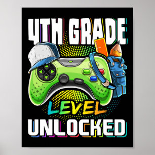 4th Grade Level Unlocked Video Game Back To School Poster