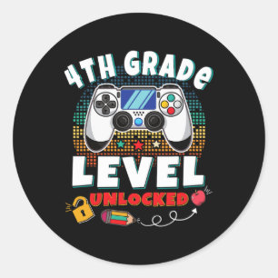4th Grade Level Unlocked Video Game Byck To School Classic Round Sticker