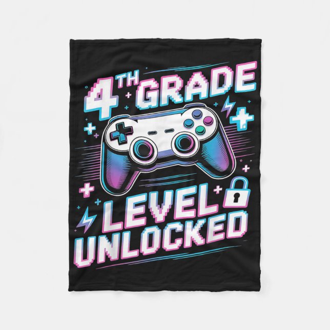 4th Grade Level Unlocked Video Game First Day Boy  Fleece Blanket (Front)