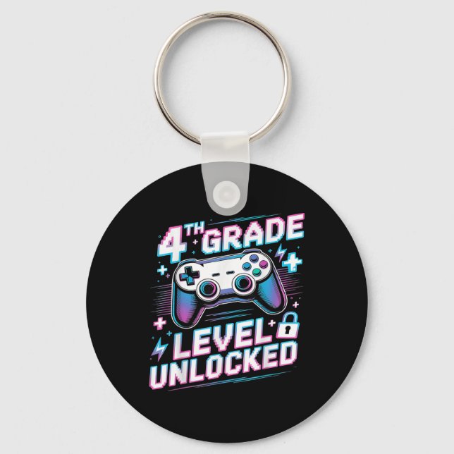 4th Grade Level Unlocked Video Game First Day Boy  Key Ring (Front)