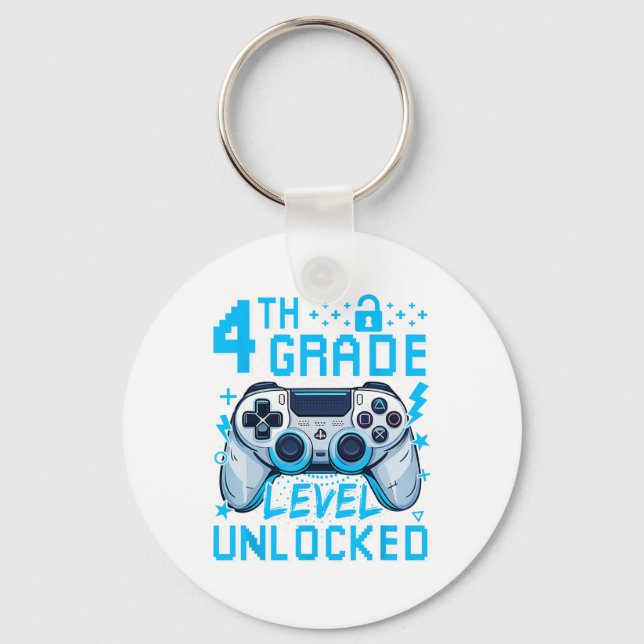 4th Grade Level Unlocked Video Game First Day Boy  Key Ring (Front)