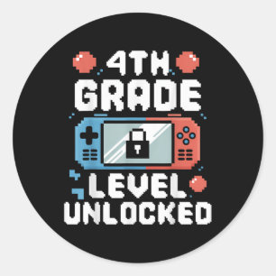 4th Grade Level Unlocked Video Game Gifts Back To  Classic Round Sticker