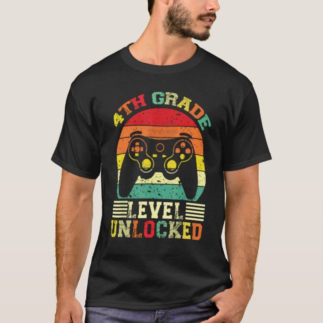 4th Grade Level Unlocked Video Gamer Back to Schoo T-Shirt (Front)