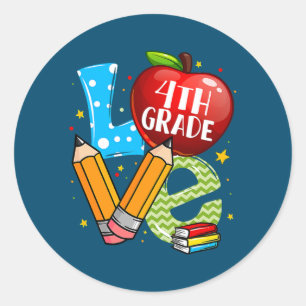 4th Grade Love Back To School Teacher Student Classic Round Sticker